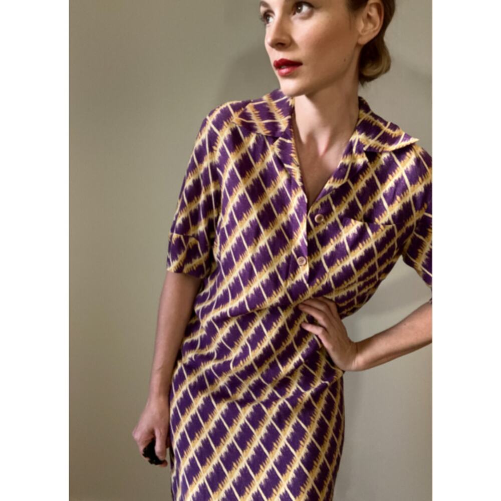Dries Van Noten Dress Purple & Gold Print SS 2018  Sz 38 ~ Perfection!